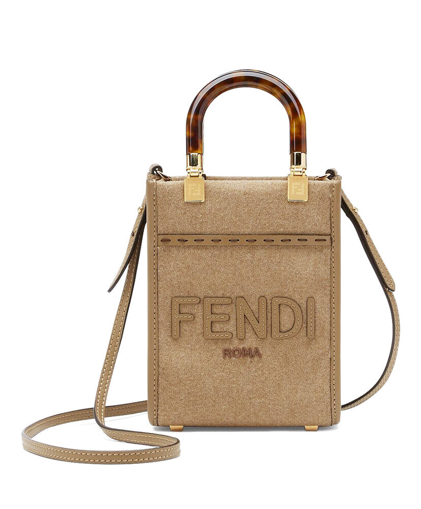 Fendi Mini Sunshine Shopper Beige Leather Bag